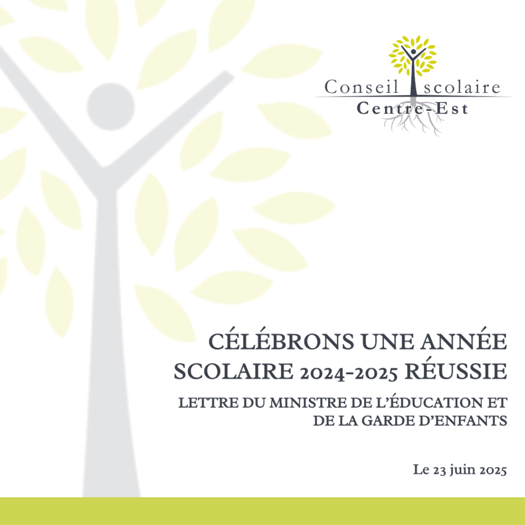 Lettre du Ministre de l’Éducation et de la Garde d’enfants
