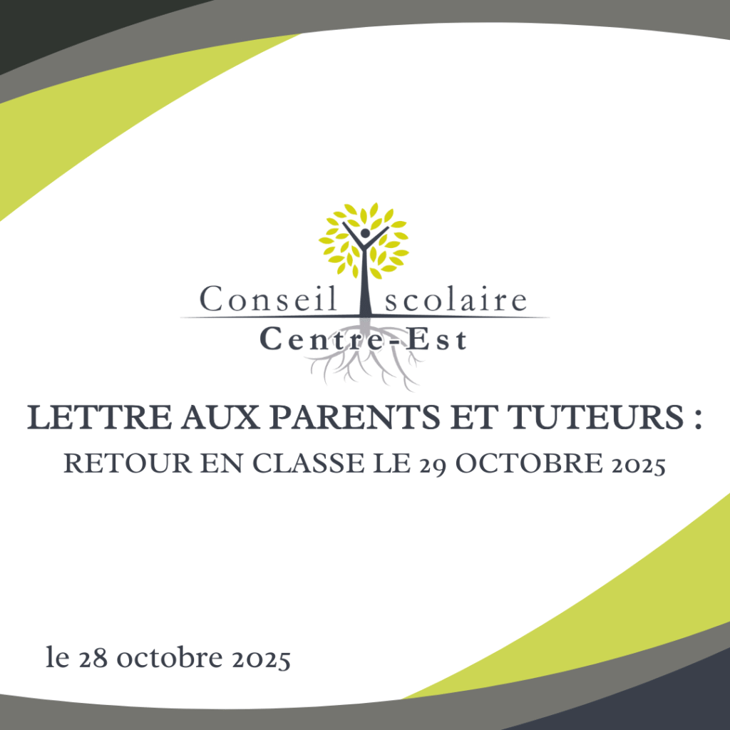 Lettre aux parents : Retour en classe le 29 octobre 2025